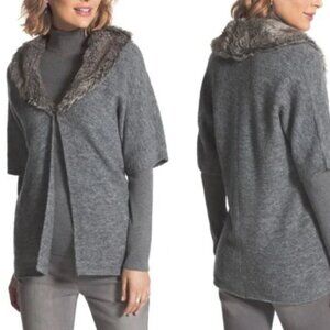 Chico’s Lillian Gray Wool Blend Faux Fur Collar Cardigan Sweater